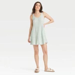 Universal Thread Women's Mini Sundress Side Pocket Light Green Striped Sz XS NWT